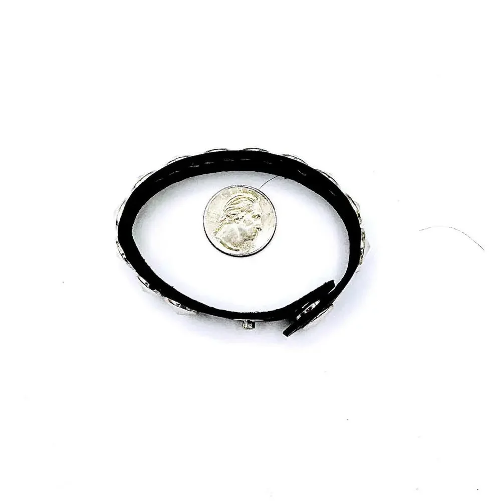 Silver tone dome studded single on faux leather adjustable wrap bracelet